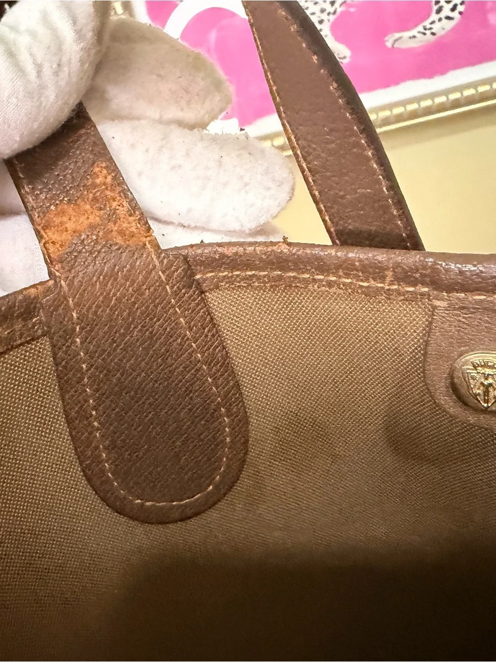 Gucci Brown GG Supreme Canvas Tote with Green-Red Stripe and Gold Hardware - Picture 14 of 16